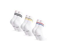 DANISH ENDURANCE Tennis Crew Socks, Cotton Sports Socks, Cushioned for the Gym, for Men & Women, 3 or 6 Pack, White Multicolor (1x Black Stripes, 1x GreenYellow Stripes, 1x RedBlue Stripes), 43-47