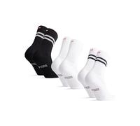 DANISH ENDURANCE Tennis Crew Socks, Cotton Striped Sports Socks, Cushioned for the Gym, for Men & Women, 3 or 6 Pack, Multicolour (1x Black/White, 1x White, 1x White/Black), 9-12