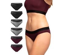 DANISH ENDURANCE Women's Knickers, Organic Cotton Underwear, Panties, Soft Ladies Pants, Comfortable Bikini Briefs, For Daily Wear, 3 or 6 Pack, Multicolour (2x Black, 2x Dark Grey, 2x Wine), S