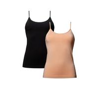 DANISH ENDURANCE Women's Seamless Bamboo Camisole Tank Top, Adjustable Straps, 2 Pack, Multicolor (1 X Black, 1 X Nude Beige), XL-XXL