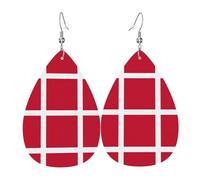 Danish Flag Leather Earring For Women Teardrop Dangle Printed Fashion Accessories Daily Wear Party