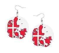 Danish Flag Map Printed Round Earrings For Women, 1 Pair Lightweight Leather Pierced Earrings Set Trendy Jewelry Gifts For Women Girls