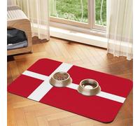 Danish Flag Pet Feeding Mat-Waterproof & Non-Slip Dog and Cat Food Mat-No Stains Quick Dry Dog Water Dispenser Mat