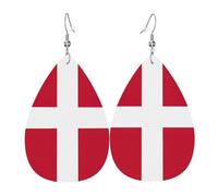 Danish Flag Print Earrings Fun Pendant Printed Leather Earring For Daily Beach