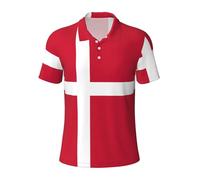 Danish Flag Print Mens Golf Shirts, Sports Polo Shirts, Moisture Wicking Short Sleeve Hawaiian T-Shirt, Black, S