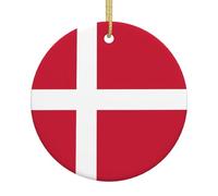 Danish Flag Printed Christmas Tree Ceramic Ornaments Holiday Decoration Christmas Unique Pendant for Christmas Party