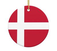 Danish flag Round Ceramic Christmas Ornament Festive Porcelain Hanging Decor Personalized Decoration Souvenir