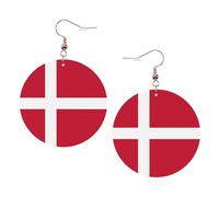 Danish flag Round Leather Earrings KC Gold, Double-Side Printed Drop Dangle Jewelry for Women, for Festival Party Gift