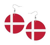 Danish flag Round Leather Earrings White, Double-Side Printed Drop Dangle Jewelry for Women, for Festival Party Gift