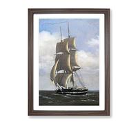 Danish Naval Ship By Christoffer Wilhelm Eckersberg Classic Painting Framed Wall Art Print, Ready to Hang Picture for Living Room Bedroom Home Office Décor, Walnut A3 (34 x 46 cm)