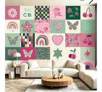 Danish Pastel Grid Collage Wall Art - Multicolor Canvas Posters for Nursery Kids Room Bathroom Kitchen,250 x 175(WxH) Wall Decor Prints