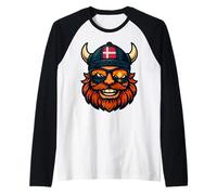 Danish Viking Denmark Helmet Mountain Sunset Reflection Raglan Baseball Tee