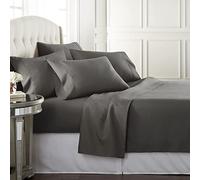 Danjor Linens Queen Size Bed Sheet Set, 6-Piece Hotel-Quality with 4 Pillowcases, Microfiber, Deep Pockets, Breathable, Cooling, Wrinkle-Free, Machine Washable, Gray