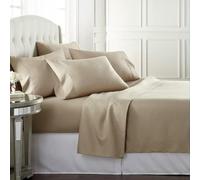 Danjor Linens Bed Sheet Set Queen Size for Hot Sleepers, Hotel Premium Sheets with 4 Pillowcases, Lightweight Brushed Microfiber Deep Pockets, Breathable Cooling 6 Piece Bedding Sets, Taupe