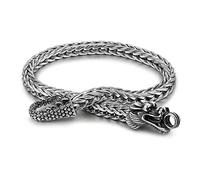 Dankadi Bracelet Dragon Head Clasp Chopin Cuban Wide 5mm in 925 Silver Gold Cuban Chain Curb Chain Curb Chain Retro Vintage Rock Punk Hip Pop Snake Jewelry Gift Party for Men, 7.5“, Silver
