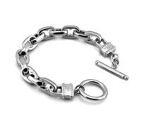 Dankadi Punk Men & Woman Solid Silver Bracelet Jewelry 925 Sterling Silver Rolo Chain 10MM 7 "8" 9 "10" Charm Lock Bangle Hip Hop Accessories, 8 inch, 标准纯银, Cubic Zirconia