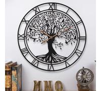 Dankeit Tree of Life Wall Clock, 24Inch Metal Black Family Tree Oversized Wall Clocks for Living Room Bedroom Home Decor, Modern Silent Mid-Century Battery Operated