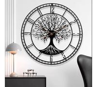 Dankeit Tree of Life Wall Clock, 24Inch Metal Black Family Tree Oversized Wall Clocks for Living Room Bedroom Home Decor, Modern Silent Mid-Century Battery Operated