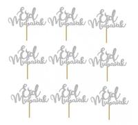 Danlai 10pcs Glitter Eid Mubarak Cupcake Toppers Eid Ramadan Festival Bunting Islamic Muslim Mubarak Party Decoration