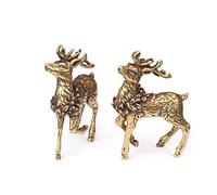 Danlai 2pcs Vintage Pure Copper Deer Reindeer Sculptures Animal Figurine Statues Brass Sika Deer Elk Living Room Ornaments Home Decoration, Gold