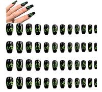 Danlai 2set Detachable Long Coffin False Nails with Designs Press on Nails Wearable Fake Nail Decor Full Cover Art Tips