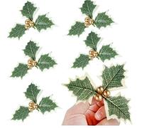 Danlai 5 Pcs Artificial Holly Berry with Green Leaves for Diy Christmas Wreath Arrangement Cake Toppers Wedding Party Decorations