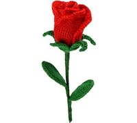 Danlai Knitted Crochet Rose Flower Handmade Crochet Artificial Single Red Rose Beautiful Fake Rose Flower