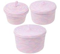 Danlai Round Cotton Rope Storage Basket with Lid 3pcs/set Woven Storage Bin Dust-proof Storage Container Storage Basket for Home