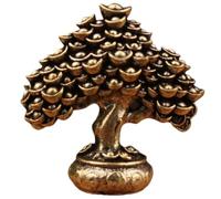 Danlai Vintage Brass Money Tree Figurine, Mini Ingot Tree Statue, Lucky Wealth Desktop Ornament for Home Office Layout