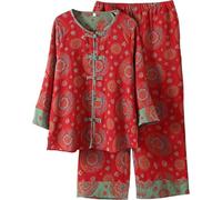Danlai Women's Chinese Style Pajama Set - Cotton Traditional Frog-button Sleepwear with Mandarin Collar, Vintage Loungewear