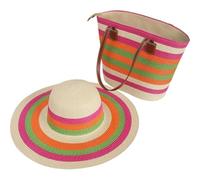 Danlai Women's Straw and Hat Set, Striped Large Capacity Shoulder Bag, Summer Shade Beach Sun Hat Bucket Cap Tote