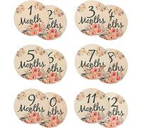 Danlai Wooden Baby Monthly Milestone Cards Floral Marker Discs Circles Baby Months Signs for Baby Shower Newborn Photo Props