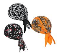 DANLCUPL 3 Pcs DOO Rags Dew Rag Skull Cap Pirate Hat Cooling Head Wrap Bandana Helmet Liner for Men Cycling Motorcycle, Black, S/L