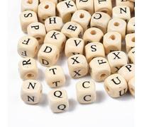 DanLingJewelry 1000Pcs Random 10mm Square Alphabet Wooden Beads Large Hole Natural Cube 26 Letter A-Z Wood Spacer Beads for Jewellery Making DIY Projects