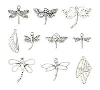DanLingJewelry 100Pcs 10 Styles Antique Silver Dragonfly Charms Tibetan Insect Wing Charms Flying Animal Tibetan Pendants for Crafts DIY Jewelry Supplies