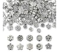DanLingjewelry 100Pcs 10 Styles Antique Silver Flower Beads Daisy Rose Flower Loose Spacer Beads for Bracelet Jewellery Making