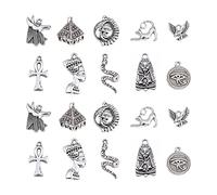 DanLingJewelry 100Pcs 10 Styles Egyptian Theme Antique Sliver Charms Pharaoh Pyramid Ankh Cross Evil Eye Snake Charms for Jewellery Making