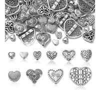 DanLingJewelry 100Pcs 10 Styles Tibetan Alloy Antique Sweet Love Heart Beads Heart Spacer Beads for Valentine's Day Jewelry Making