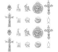 DanLingJewelry 100Pcs 10 Styles Tibetan Christ Charms Pray Cross Hand Jesus Fish Religious Charms for DIY Jewelry Making