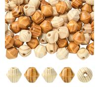 DanLingJewelry 100Pcs 2 Colors Unfinished Natural Wood Bicone Beads Wooden Geometric Spacer Beads for DIY Jewelry Making 16 x 15 mm