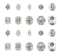DanLingJewelry 100Pcs Antique Silver Spacer Beads 10 Styles European Column Flat Round Loose Beads Metal Spacer Beads for Bracelets Necklaces Jewelry Making