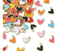 DanLingJewelry 100Pcs Colorful Heart Shaped Charms Enamel Mini Love Heart Dangle Charms for DIY Necklace Bracelet Jewelry Making