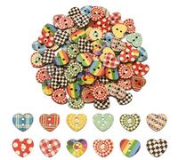 DanLingJewelry 100Pcs Colourful Wooden Heart Buttons 2 Holes Buttons Heart Shaped Wood Sewing Buttons for Sewing Clothing DIY Crafts Projects