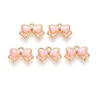 DanLingJewelry 100Pcs Craft Supplies Pink Bow Jewellery Charms Mini Cute Bowknot Pendants Charms for DIY Bracelets Earrings Necklace 10x16x2mm