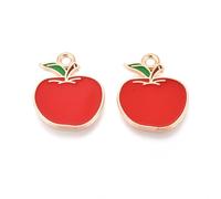 DanLingJewelry 100Pcs Enamel Apple Pendants Flat Imitation Red Fruit Charms Food Ornament for Jewelry Necklaces Bracelet Making
