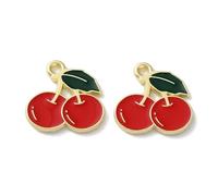 DanLingJewelry 100Pcs Enamel Cherry Charms Findings Mini Red Fruit Pendants Craft Supplies for Jewelry Making Bracelet Necklace