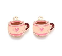DanLingJewelry 100Pcs Enamel Coffee Drink Pendants Charms Pink Mug Cup with Heart Charms for Jewelry Making Bracelets Necklaces Earrings