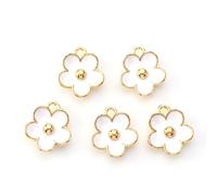 DanLingJewelry 100Pcs Enamel Flower Charms White Floral Blossom Charms for Jewellery Making Necklace Bracelet