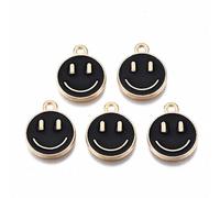 DanLingJewelry 100Pcs Enamel Happy Face Charms Black Flat Round charms for DIY Jewelry Necklace Bracelet Making