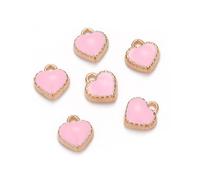 DanLingJewelry 100Pcs Enamel Mini Heart Pendants Pink Love Heart Charms for Jewellery Making Bracelet Necklace